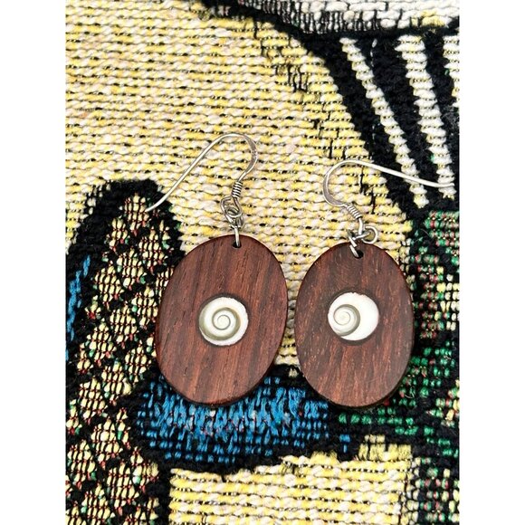 Silver 925 Hook Wooden Swirl Earrings - Picture 4 of 6